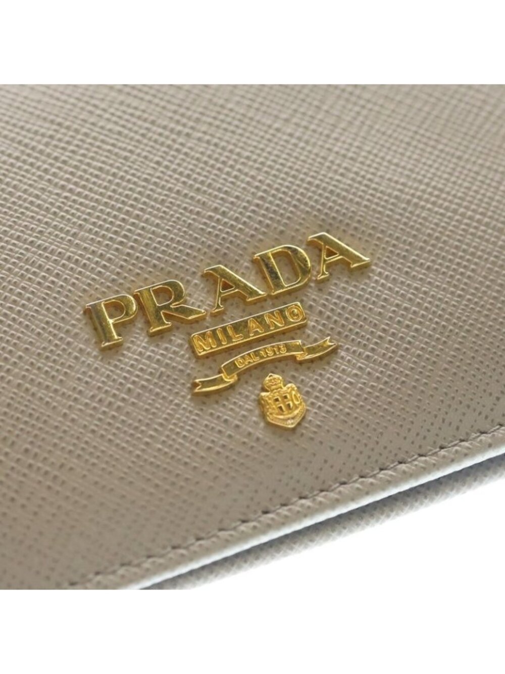 Prada Saffiano Bifold Compact Wallet Card Case Blue Grey Leather Gold - Picture 6 of 6